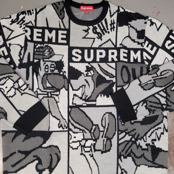 HP 🔥NWT SUPREME SZ XL CARTOON SWEATER STREETWEAR BLACK & WHITE - Picture 2 of 7